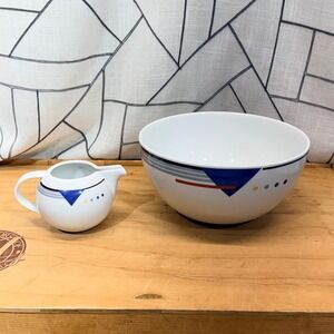 Studio Nova Orbit Y0133 Serving Bowl & Creamer Set White Geometric Vintage 90s